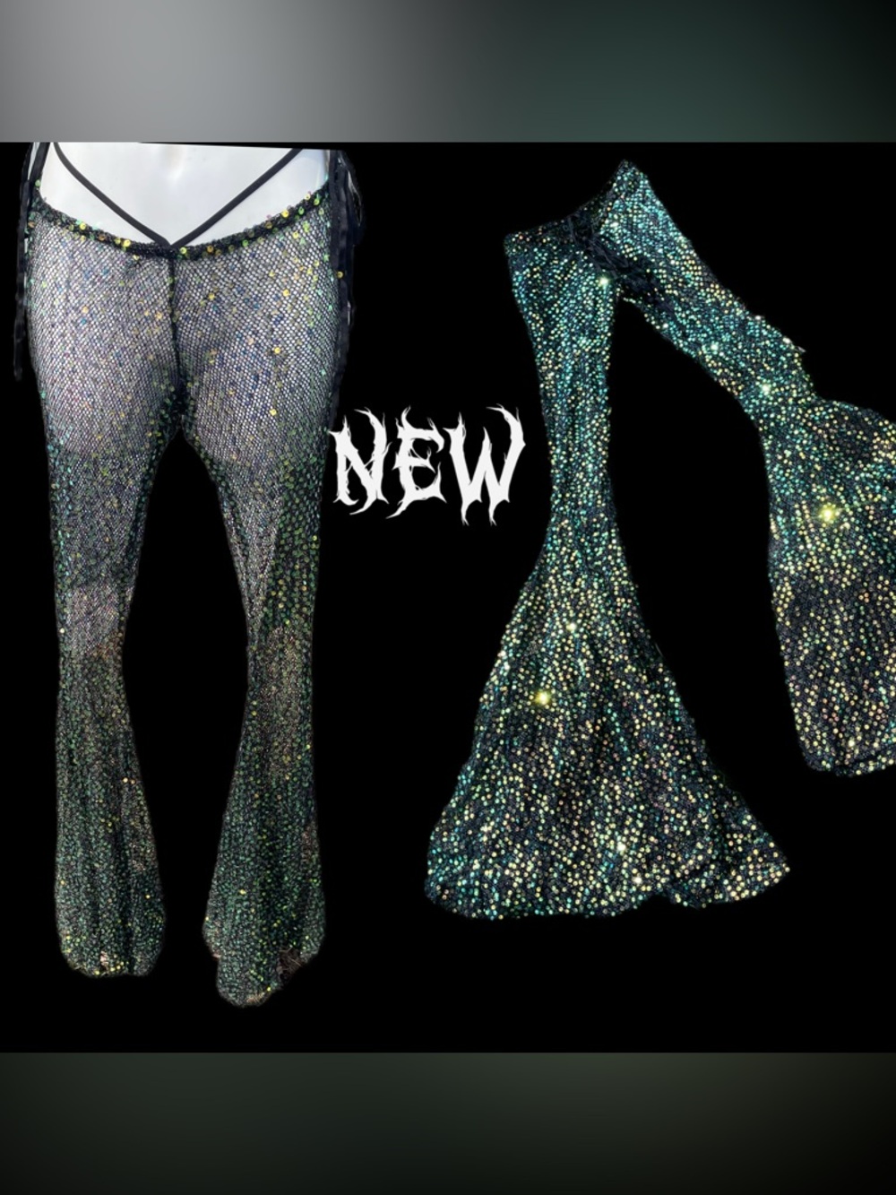 NEW Club Exx Dolls Kill Mesh Sunlit Oracles Sequin bell Flare Pants Punk Goth XS